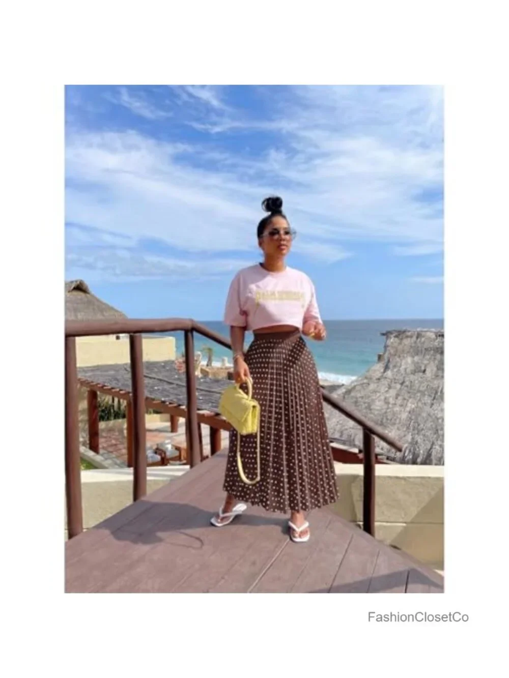 Women Pleated Maxi Skirt High Rise Polka Dot Long Skirt
